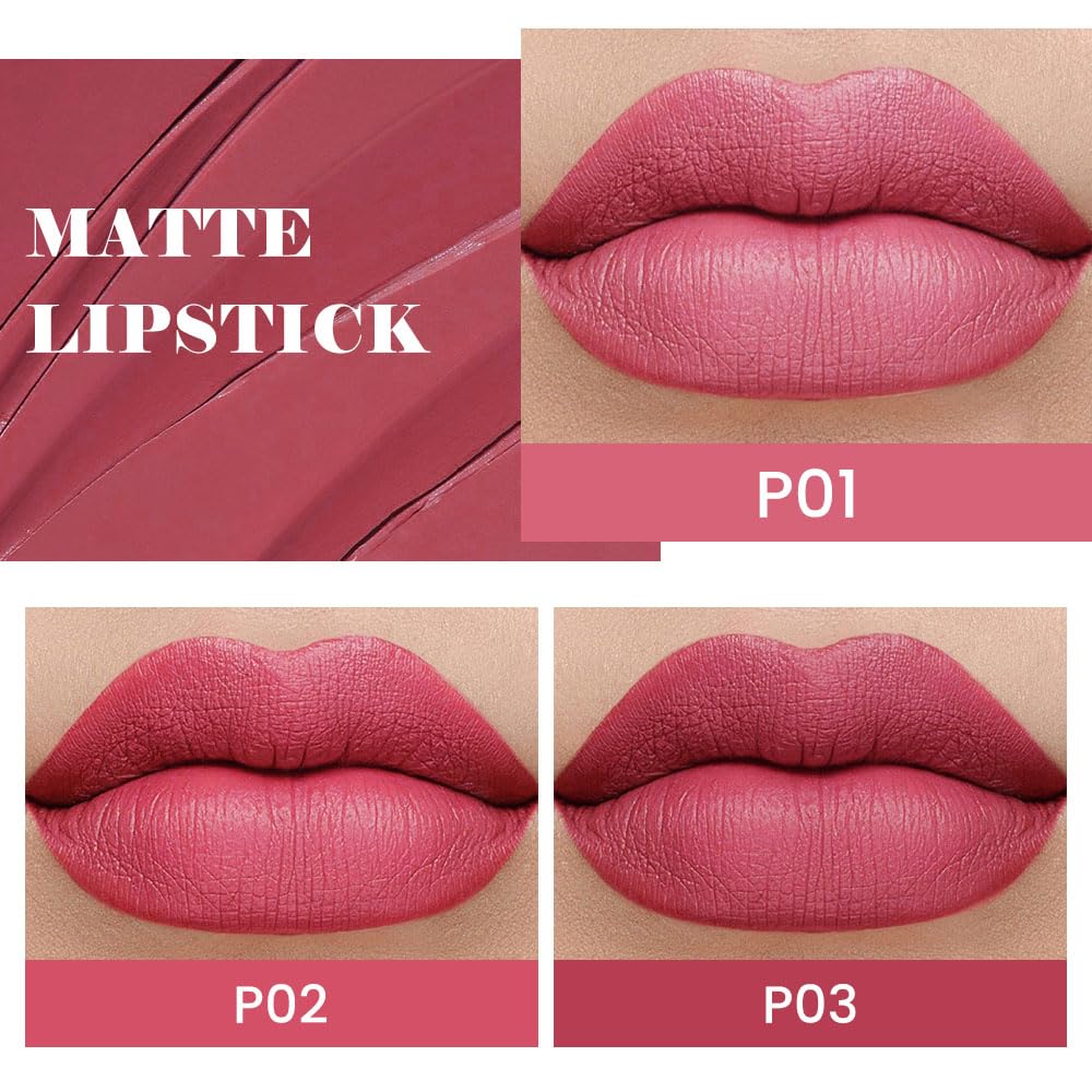 evpct lipstick swatches show nude pink beige rose mauve tones for versatile daily wear.