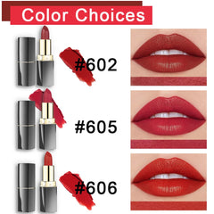 evpct red matte lipstick set swatch on skin showing rich color and longevity.