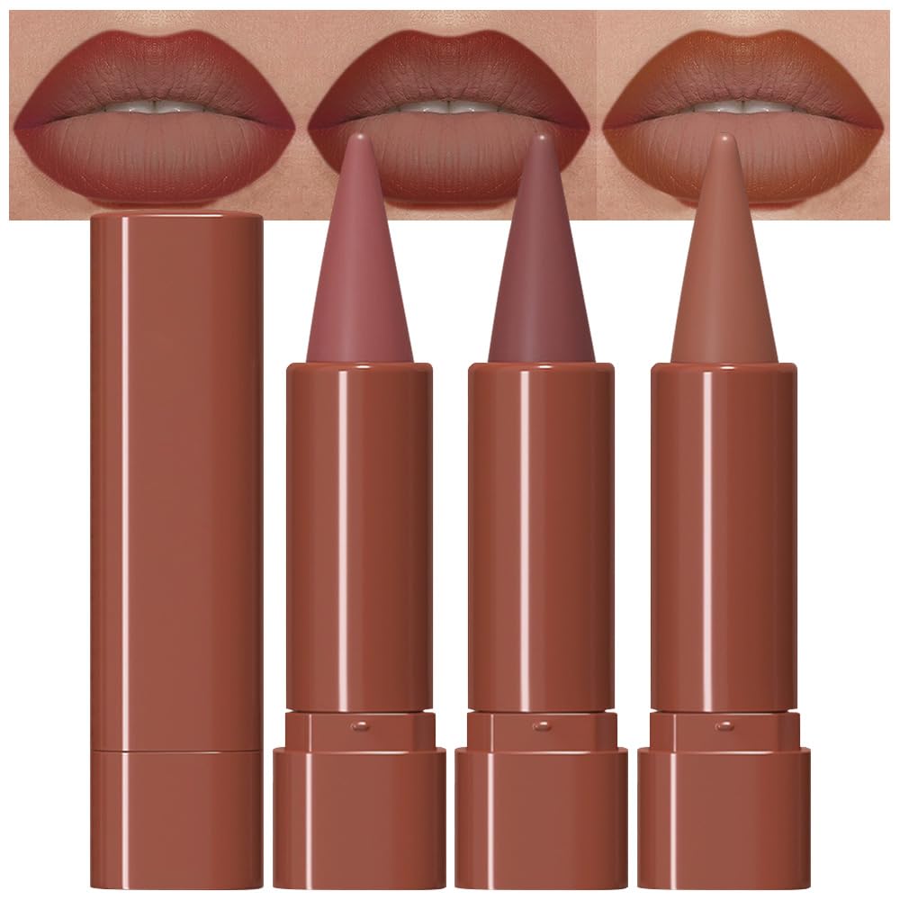 evpct 3Pcs lipstick set in red nude brown gradient for versatile everyday color.