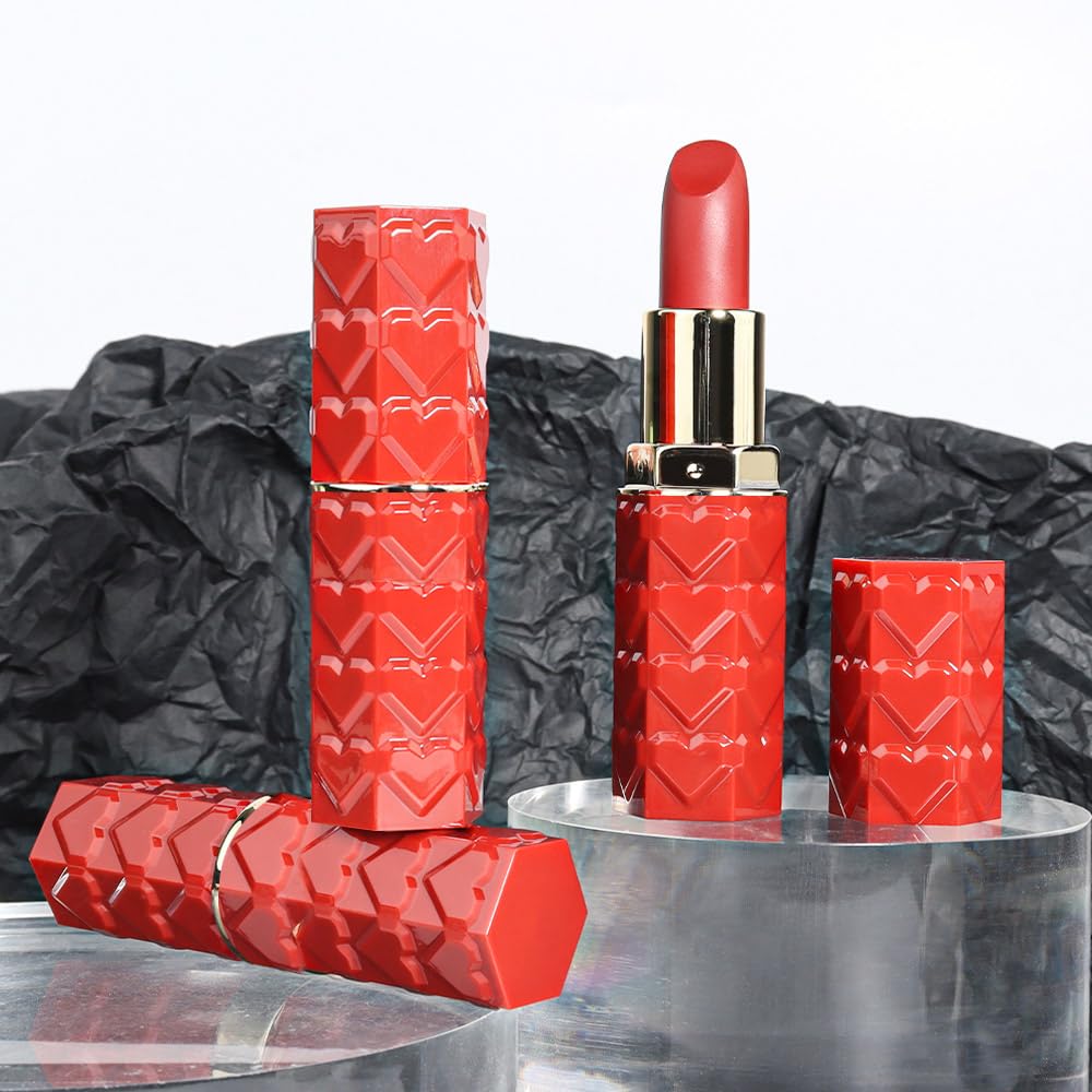 evpct 3Pcs Ruby Red Matte Lipstick gift packaging implies premium present.