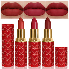 evpct 3Pcs Ruby Red Matte Lipstick set packaging with a gift-ready presentation.