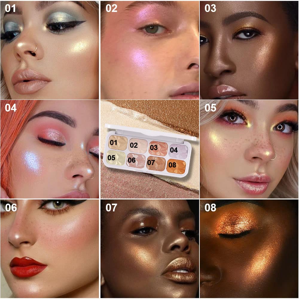 evpct 8 Colors Highlighter Palette on cheeks delivers radiant glow and natural definition.