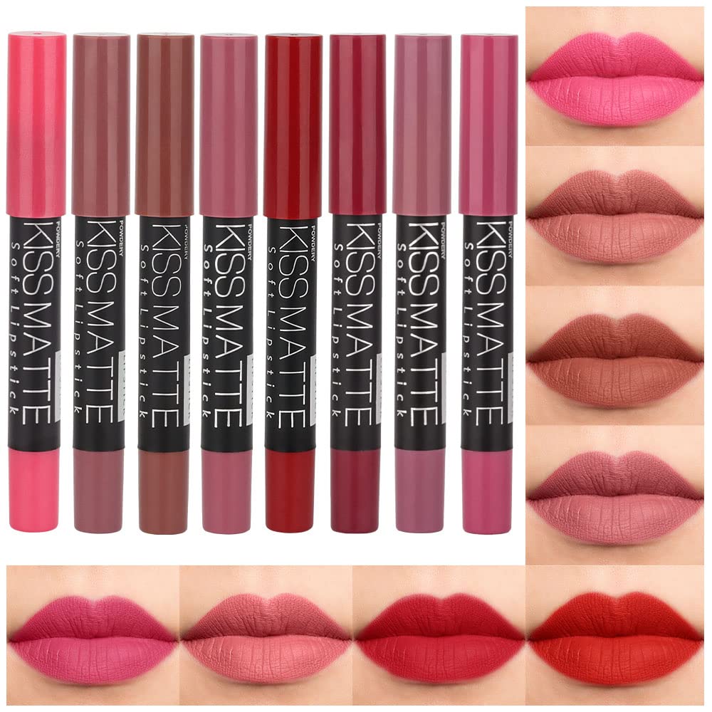 evpct 8Pcs matte lipstick set in sleek packaging, ideal for gifting