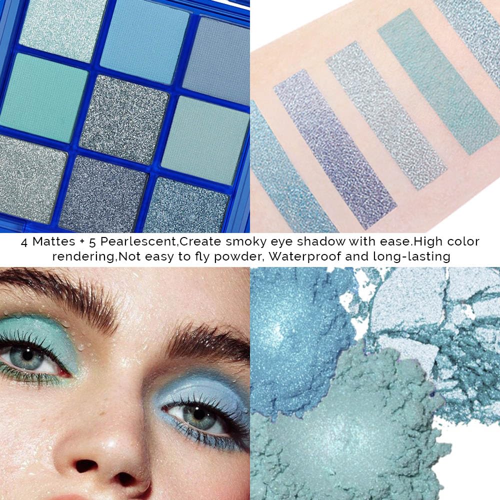 evpct 9 colors blue glitter eyeshadow palette close-up pigments with rich payoff