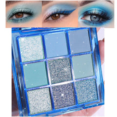 evpct 9 colors blue glitter eyeshadow palette front view for versatile looks