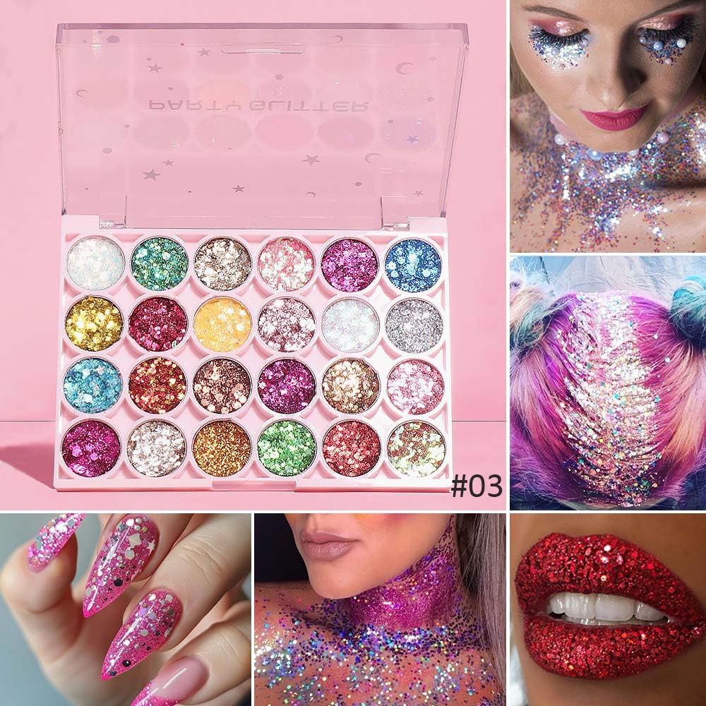 evpct body art glitter eyeshadow use on body, nails, and hair art