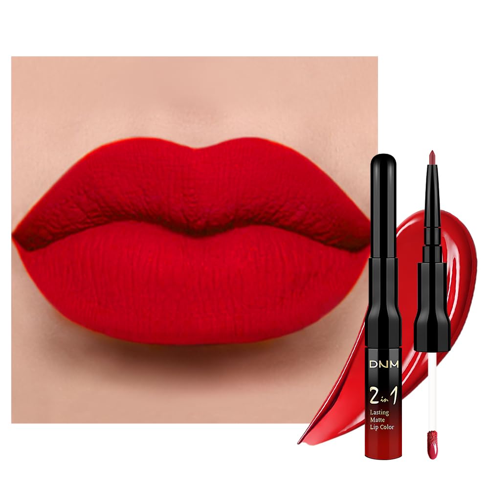 evpct dual-ended lip liner and liquid lipstick in bright fire ruby red for precise color