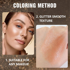 evpct Champagne Gold Glitter Eyeshadow Palette application—versatile shades for soft daily or dramatic evening looks.