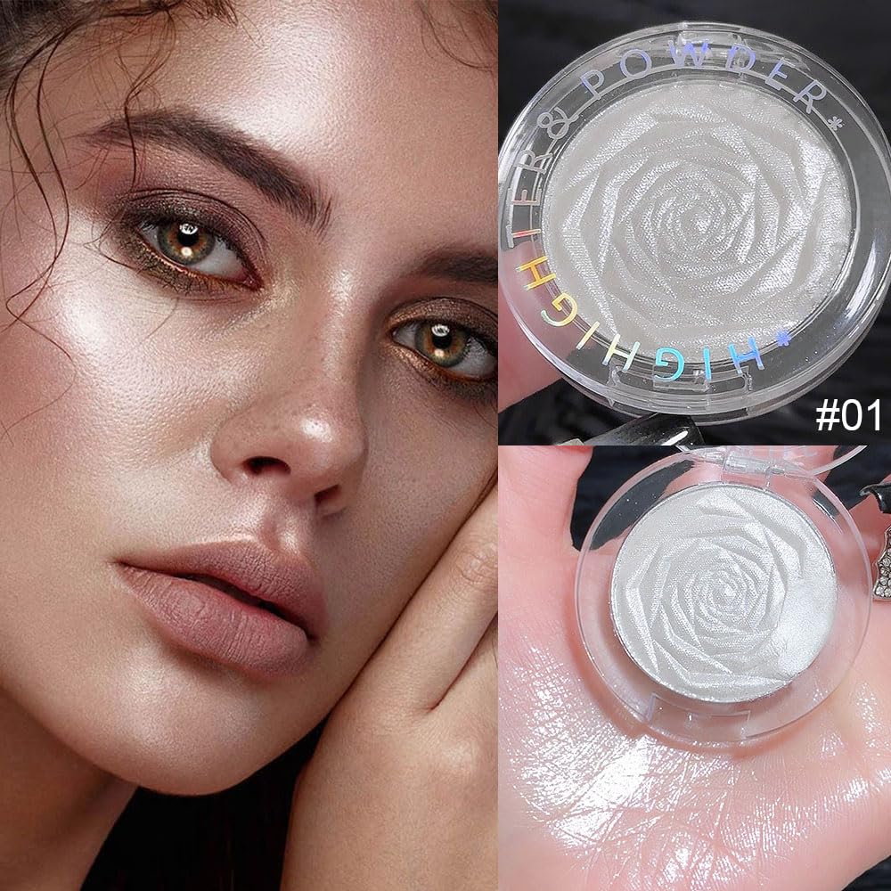 evpct cheekbone-eyelid-browbone highlighter enhances contours with soft, luminous shimmer.
