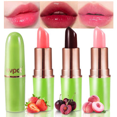 evpct color-changing lipstick peach on lips with hydration and durable tint