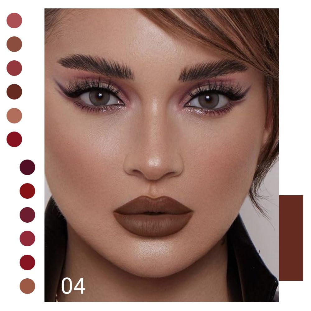 evpct dark brown matte lipstick close-up highlighting silky texture