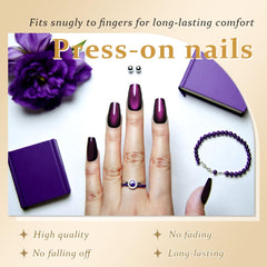 evpct dark purple cat eye nails closeup design shows the reflective metallic shimmer.