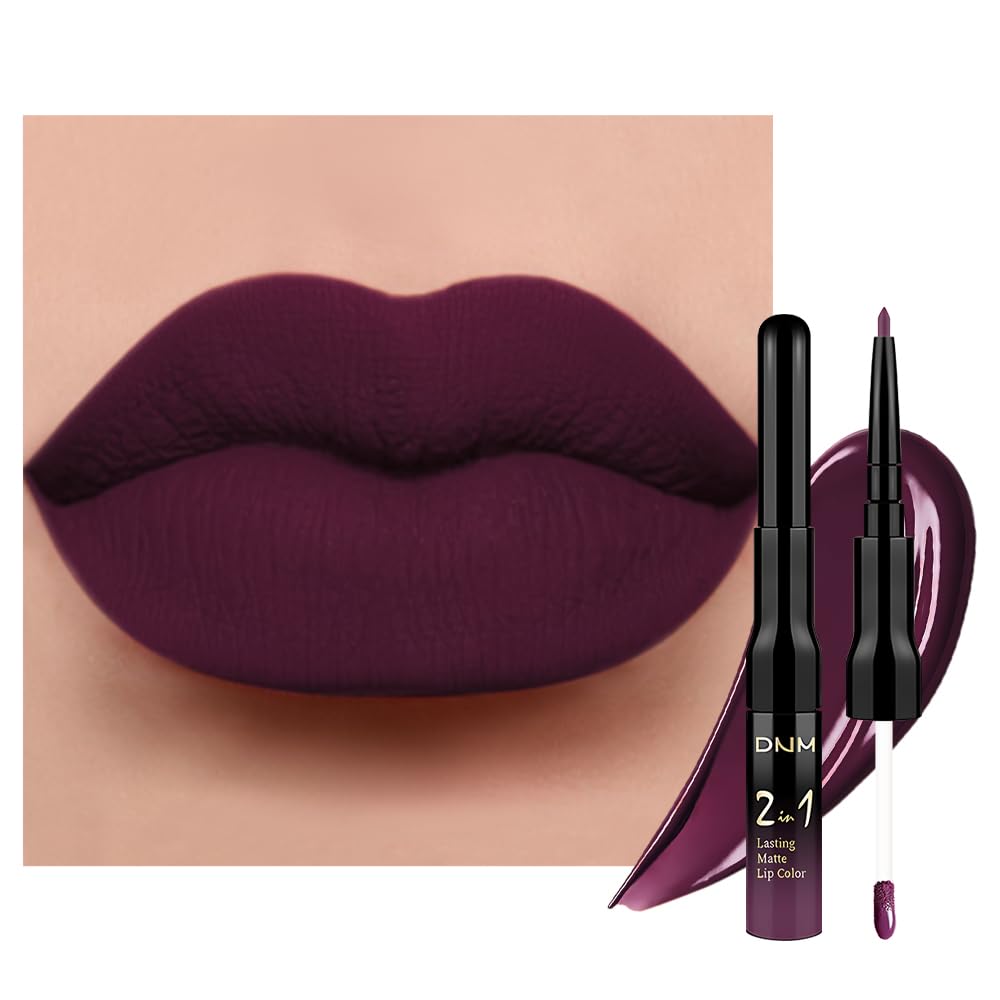 evpct dark purple plum lip liner and lipstick dual-ended set for precise definition and long wear.