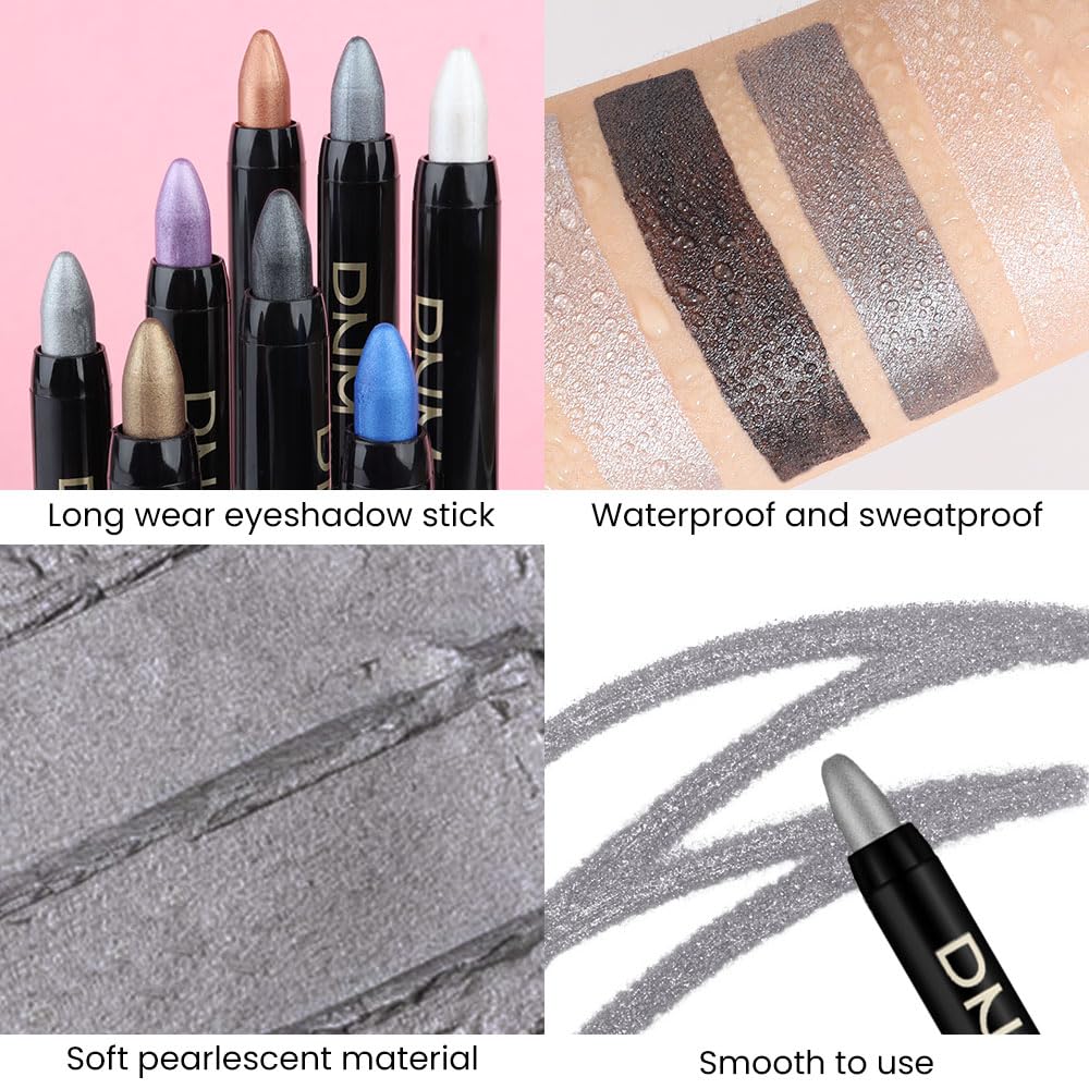 evpct Dazzling Grey Eye Shadow Stick on eyelid shows long-lasting color.