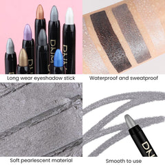 evpct Dazzling Grey Eye Shadow Stick on eyelid shows long-lasting color.