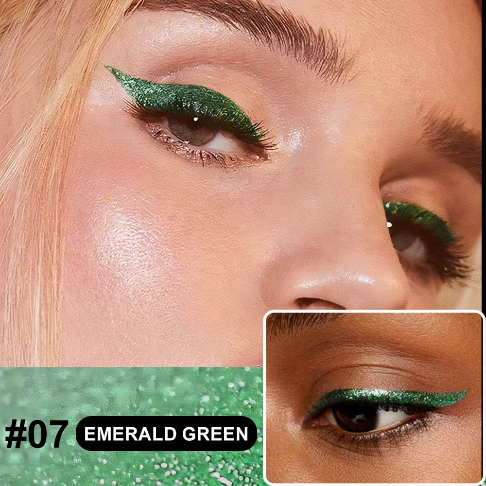 evpct emerald glitter eyeliner brush tip demonstrates sharp definition and smooth application