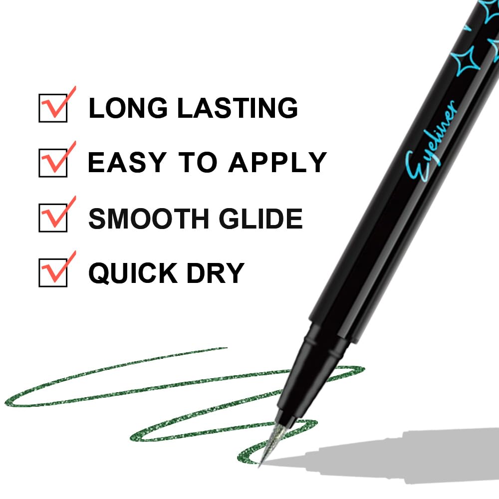 evpct emerald glitter eyeliner packaging shown as compact and gift-ready design