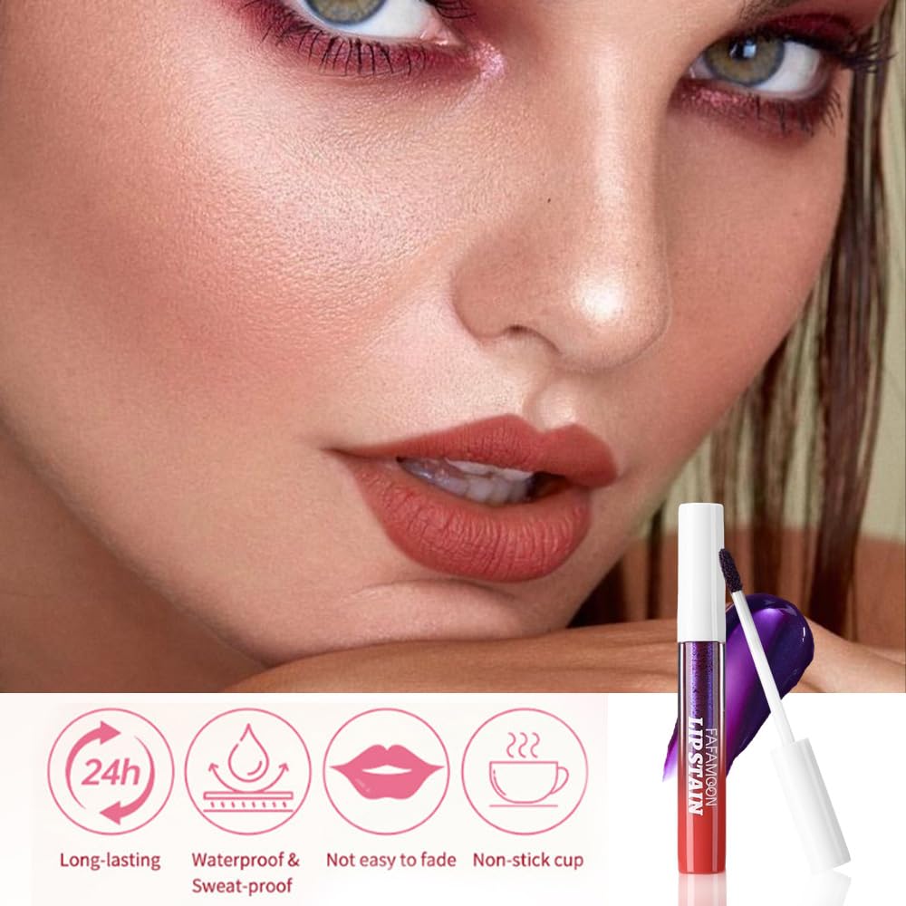 fafamoon neutral brown lip stain texture on lips close-up