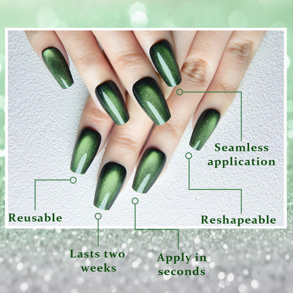 evpct emerald green glitter nails with glossy finish for special occasions