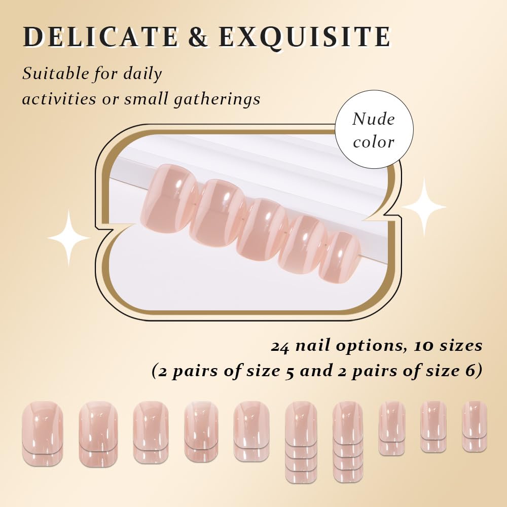 evpct Glazed nude nails on hand demonstrating versatile daily wear.
