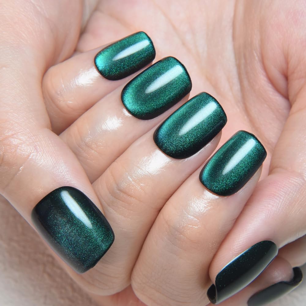 evpct Green Cat Eye nails in square shape for quick salon-grade finish