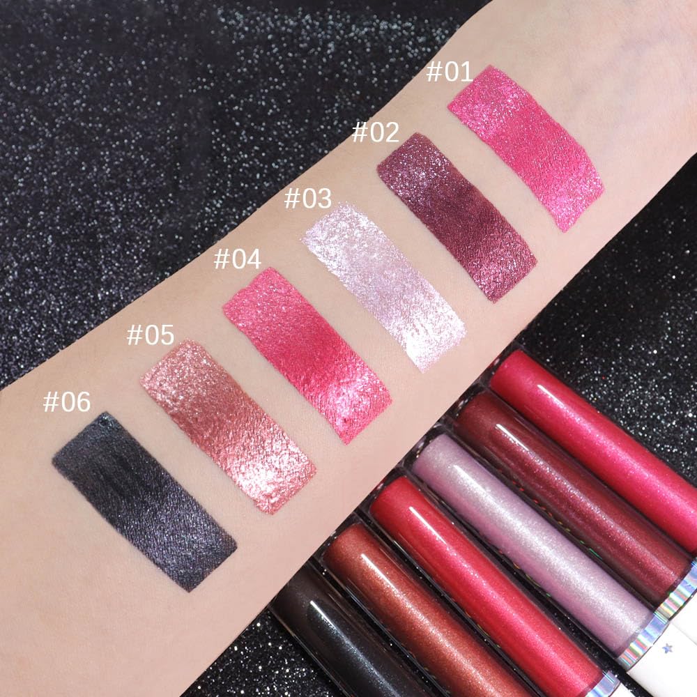 evpct iridescent lip gloss chrome finish catches light for a bold, shimmering look.