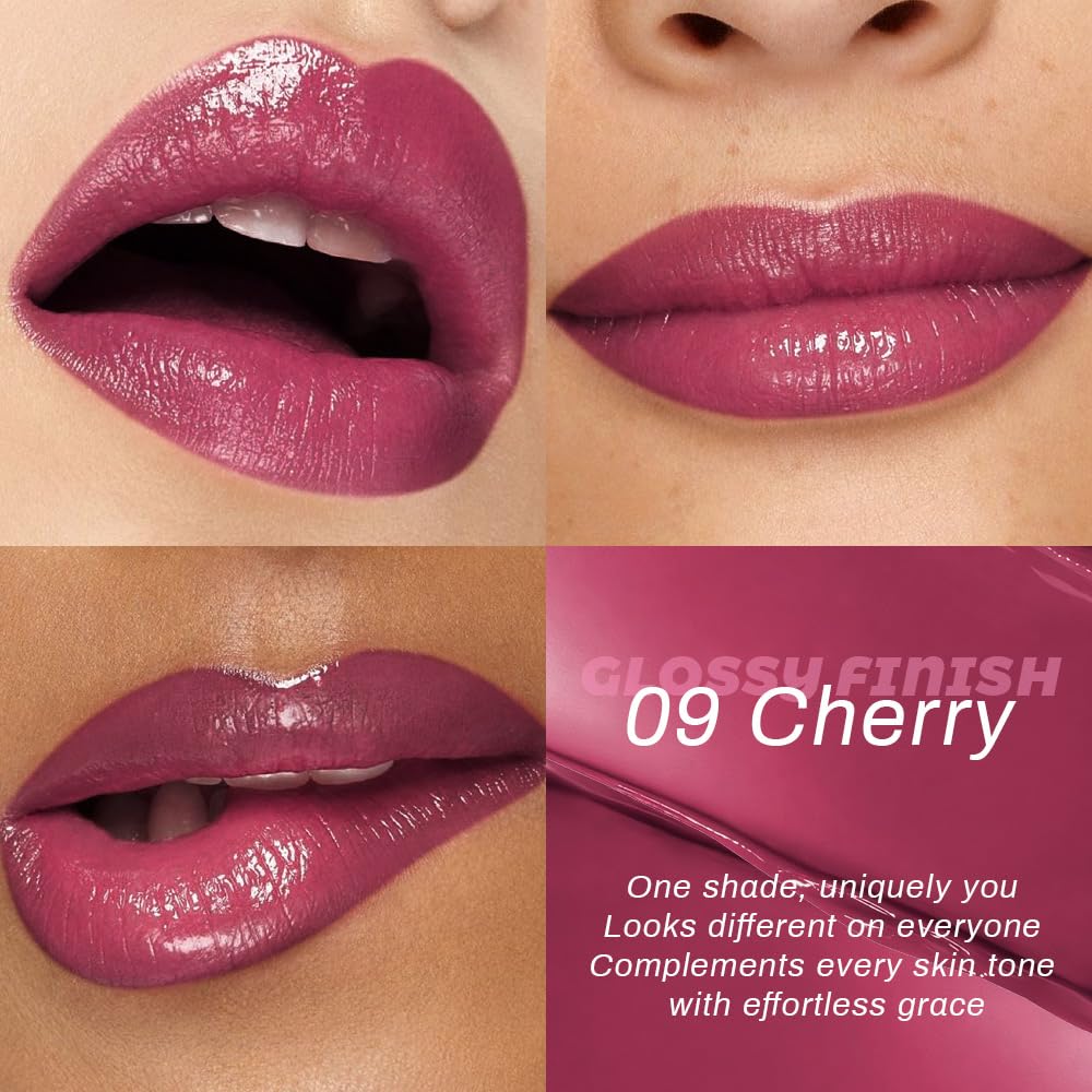 evpct layering mauve-plum-honey lipstick demonstrates buildable color for day to night looks.