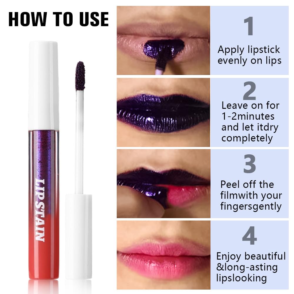 evpct Mauve Red Peel Off Lip Stain Tint color swatches display vibrant shade options