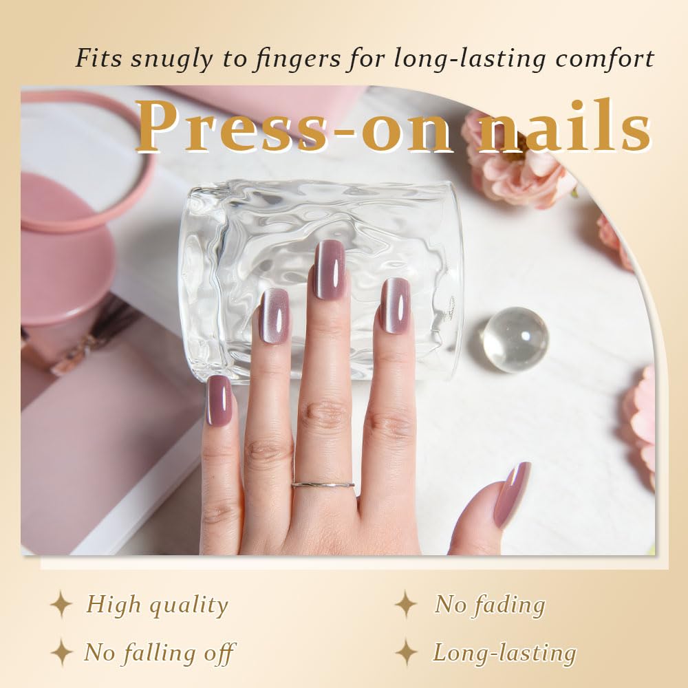 evpct Medium Square press-on nails with complete manicure kit included for quick flawless wear
