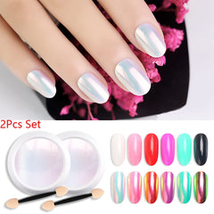 evpct neon rainbow holographic powder over white gel for dramatic color shift
