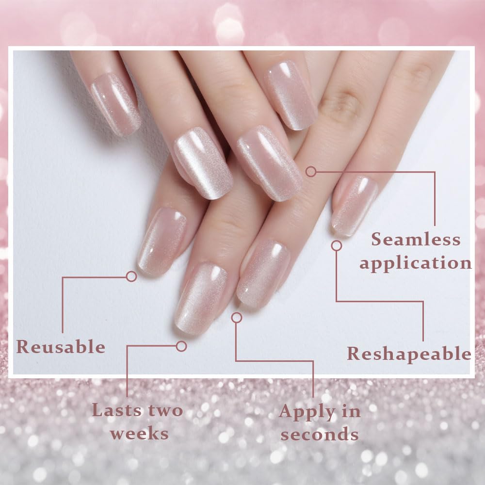 evpct Nude Cat Eye Nails with glossy chrome for versatile day-to-night wear