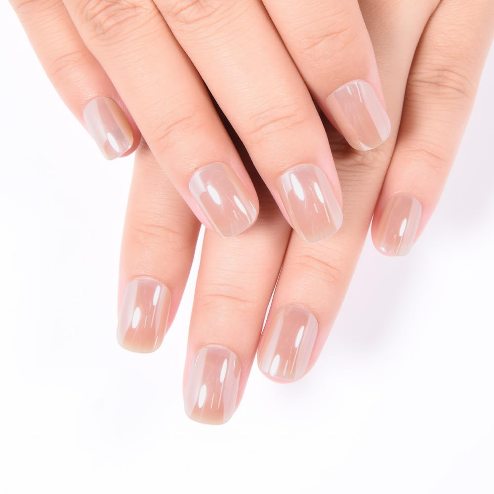 evpct Nude Glazed nails in short square for at-home manicure.
