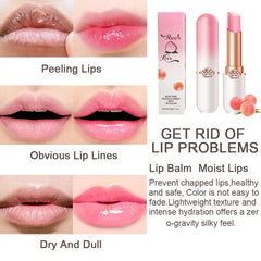 evpct peach tinted lip balm texture close-up, showing hydration and shine.