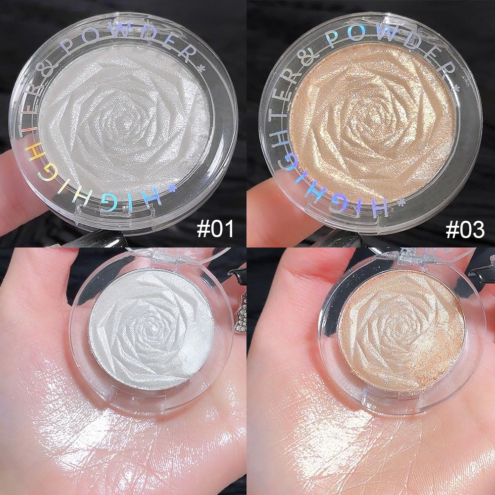 evpct Pearl White Champagne Gold highlighter on eyelids creates a bright lift.