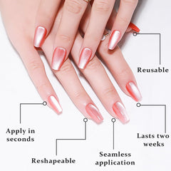evpct Pink Cat Eye Nails showcase glossy, glow-in-the-light effect.