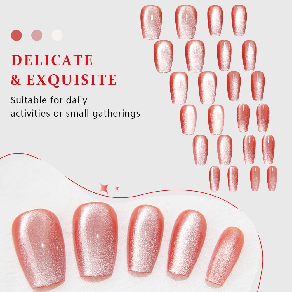 evpct Pink Cat Eye Coffin Nails highlight multidimensional shimmer.