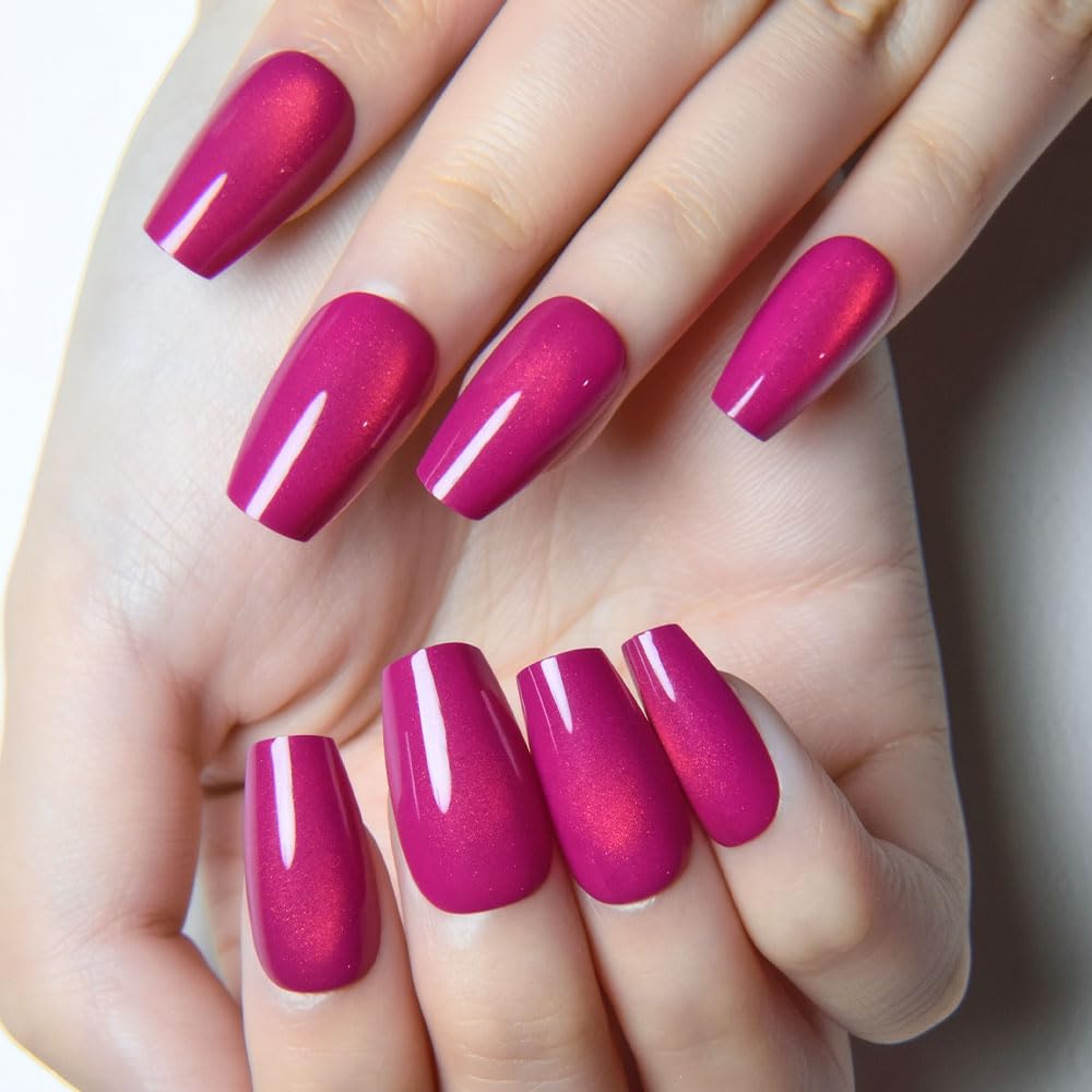 evpct purple red cat eye coffin press-on nails with shifting shimmer for party-ready style