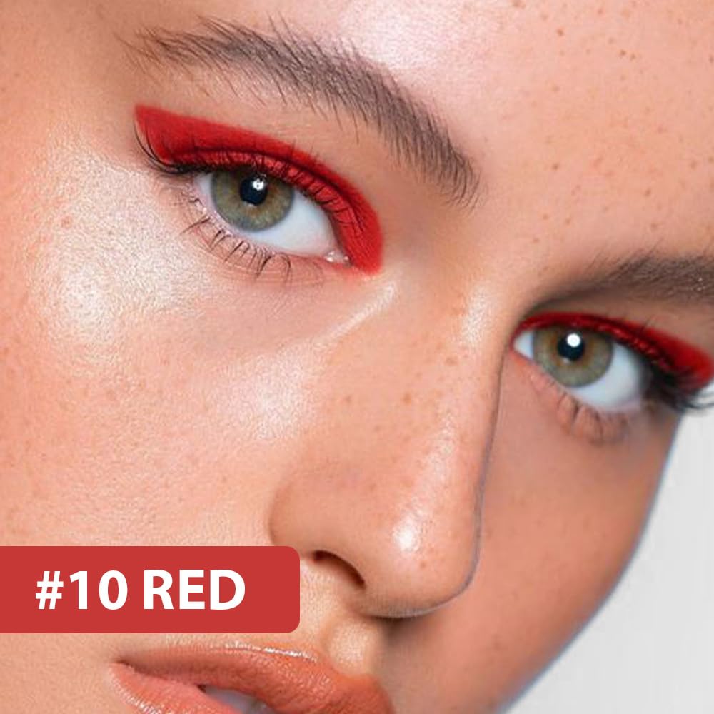 evpct red gel eyeliner swatch on skin highlighting shimmer and smooth application.