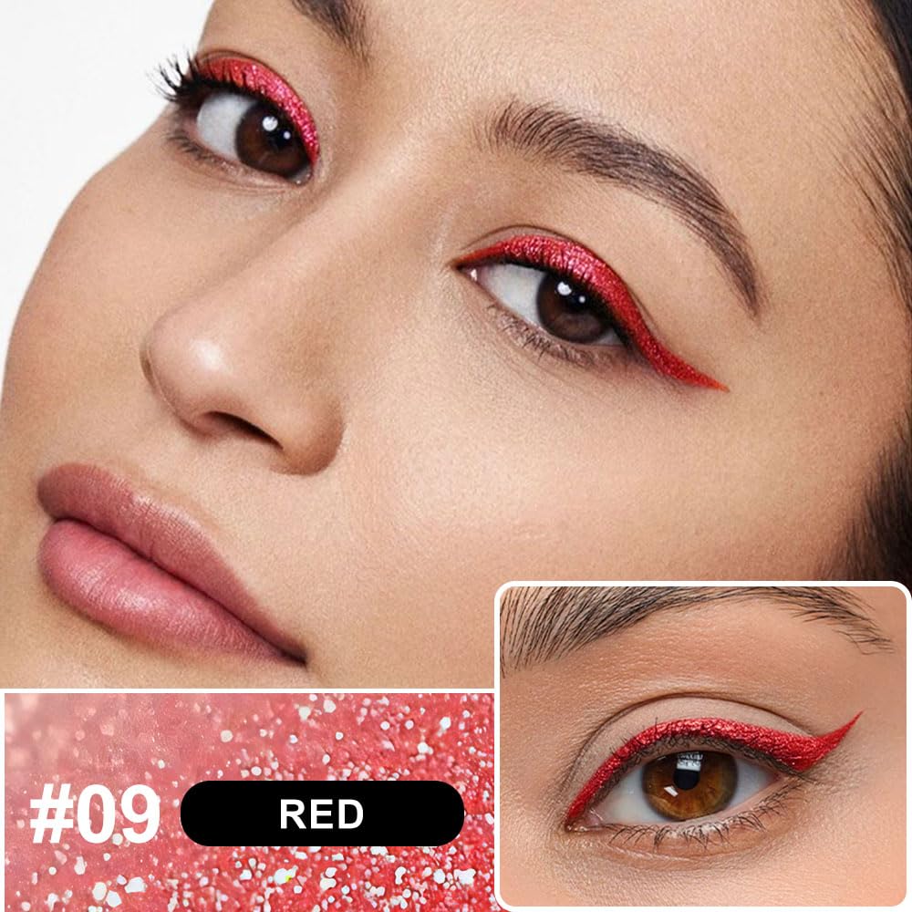 evpct red glitter eyeliner brush-tip for precise lines and clean application