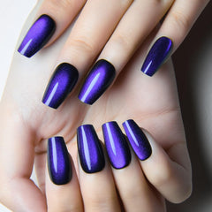 evpct Royal Blue Cat Eye nails in coffin shape for secure daily wear