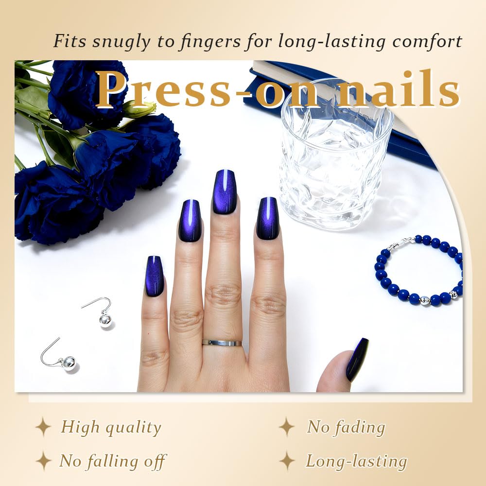 evpct Royal Blue glitter press-on nails with glossy finish for instant glam