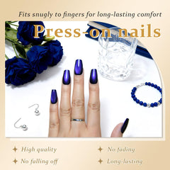 evpct Royal Blue glitter press-on nails with glossy finish for instant glam