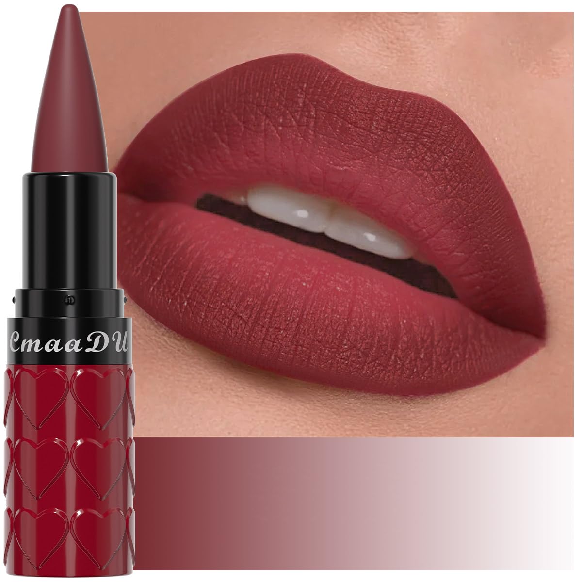 evpct Ruby Red Gradient Lipstick with precise tip for defined lips and long lasting color.