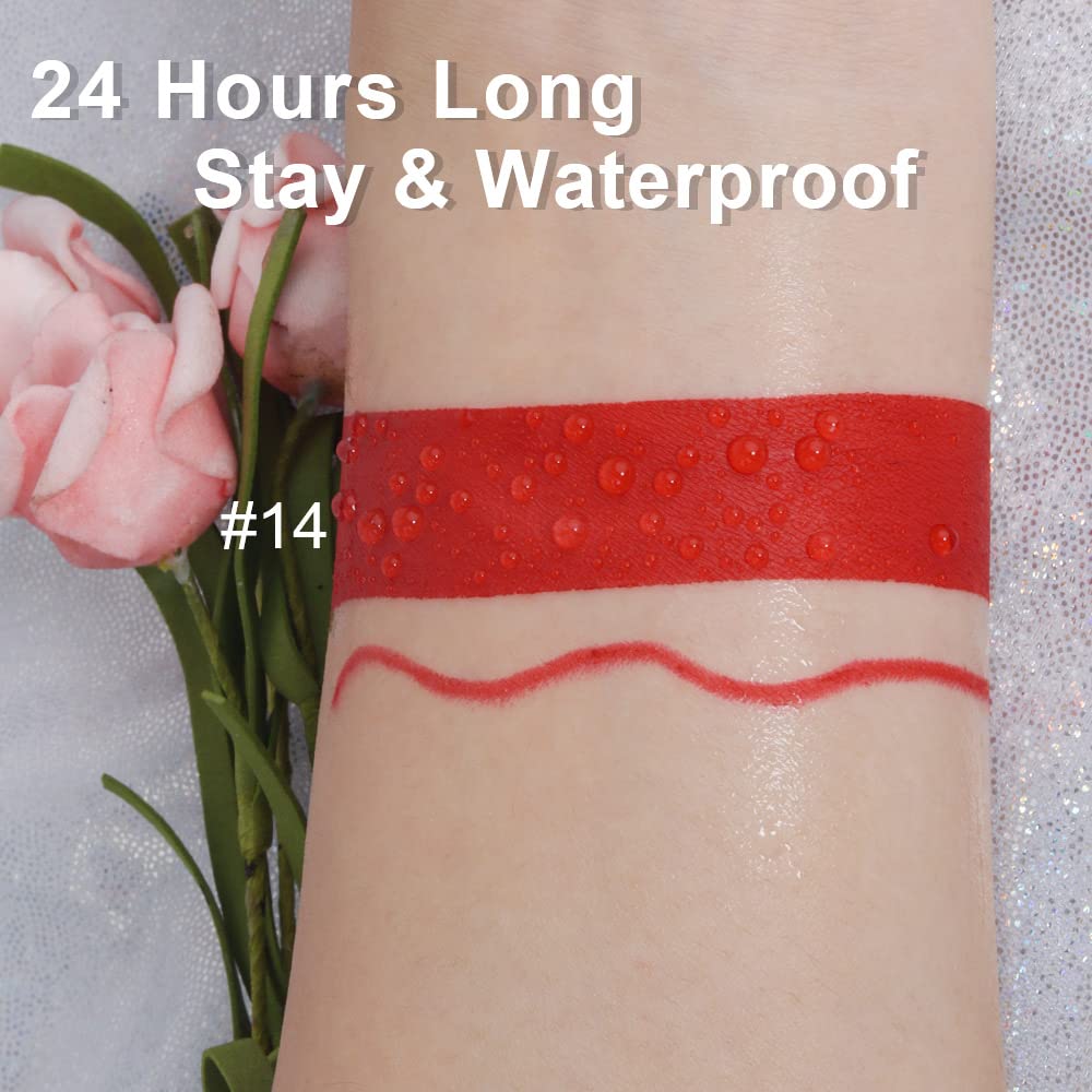 evpct Ruby Red lip liner on lips showing defined shape