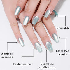 evpct Teal glitter glossy nails catch light for a multidimensional effect