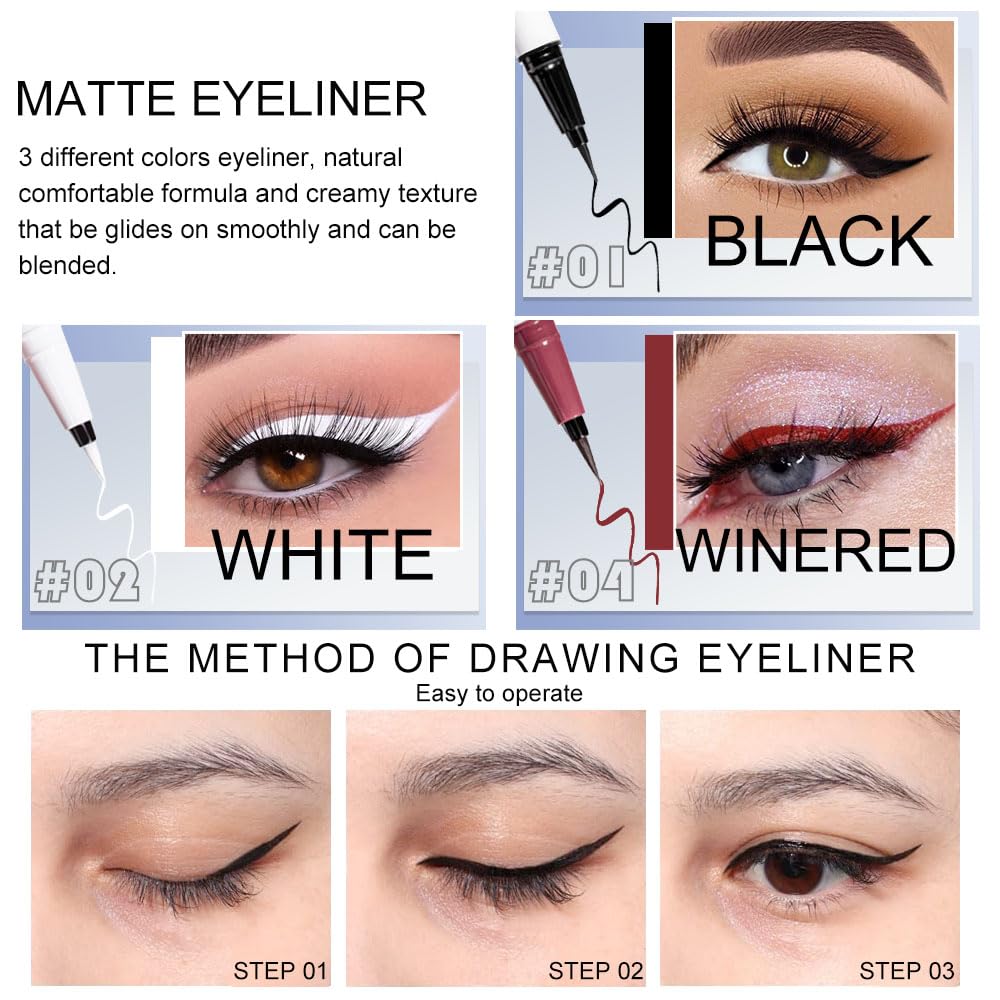 evpct three-color close-up shows vivid waterproof shades for all-day definition.