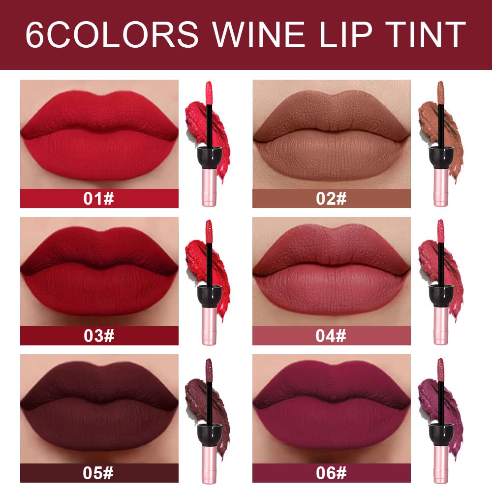 evpct 6-piece lip tint swatches display six matte shades for versatile daily looks.