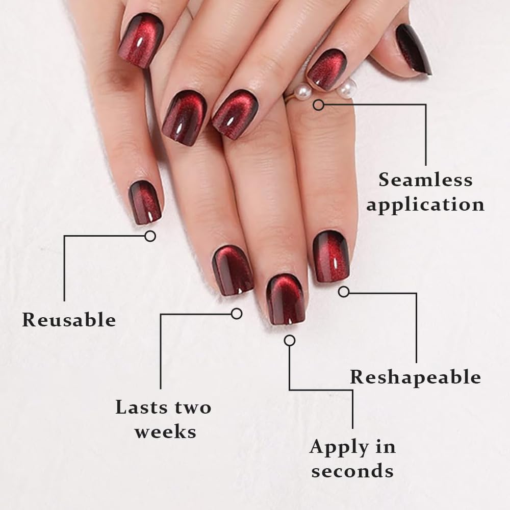 evpct wine red cat eye nails display, reflective shimmer for evening looks