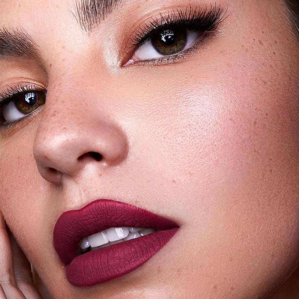 evpct wine red lipstick matte finish swatch on lips