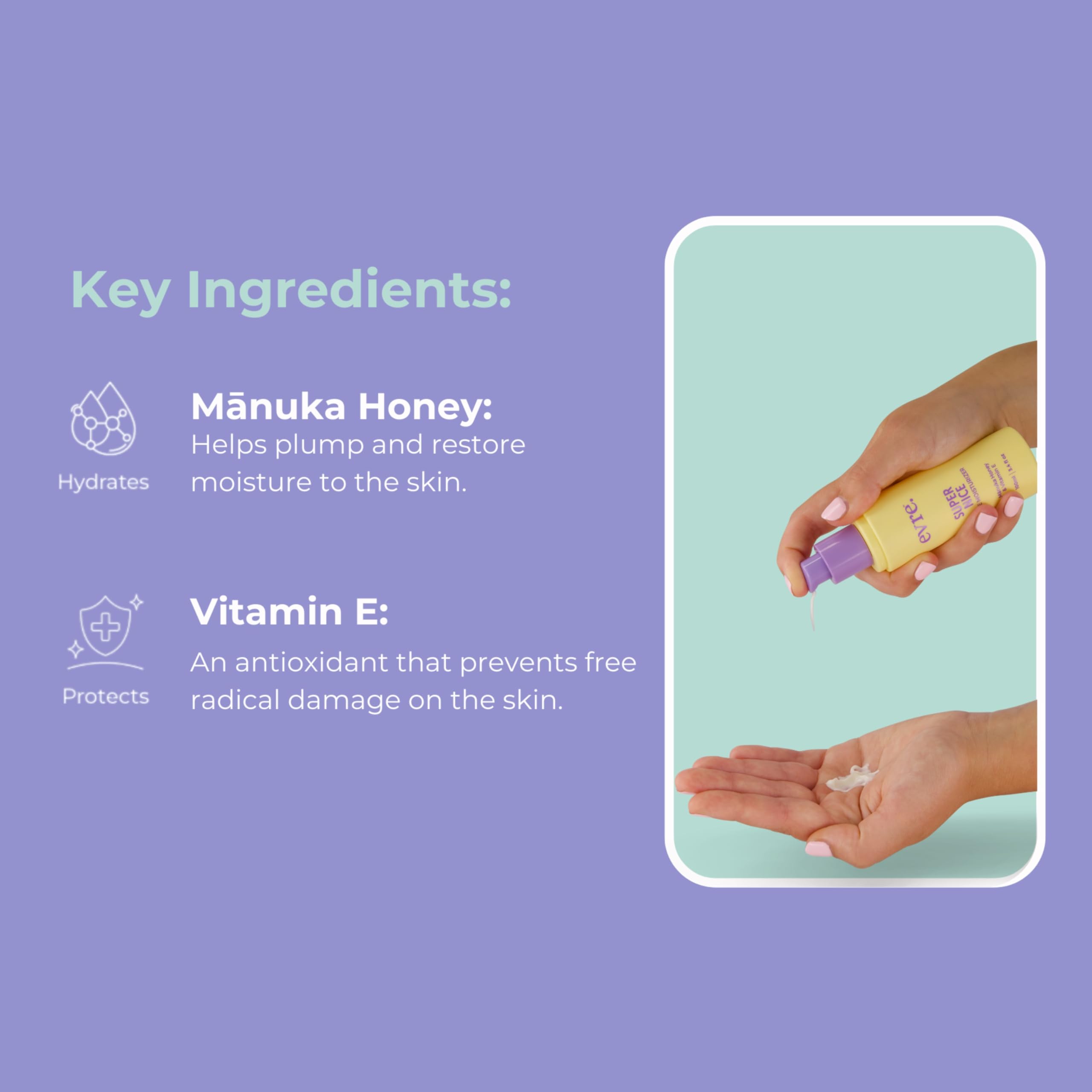 Evre Oil blend image highlights avocado, jojoba, and rosehip for balanced skin